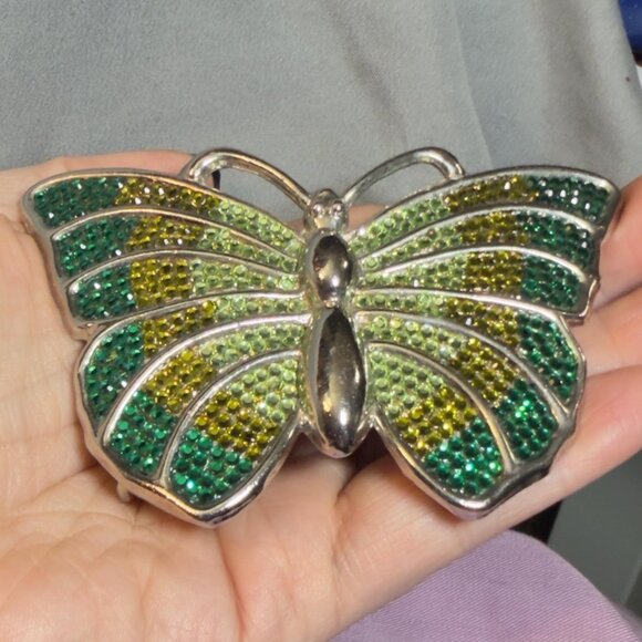 Butterfly Belt Buckle Vintage 80s Green Rhinestone Statement 4\